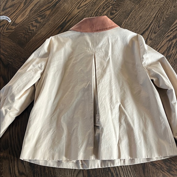 Ralph Lauren green label Cream Trench Coat Brown Collar double breasted crop - Picture 7 of 7